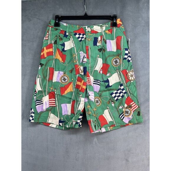 Anthropologie Maeve Printed Bermuda Shorts Size 2 Green Nautical - Picture 2 of 9